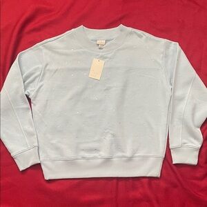 A New Day light Blue Rhinestone Fleece Sweater S NWT